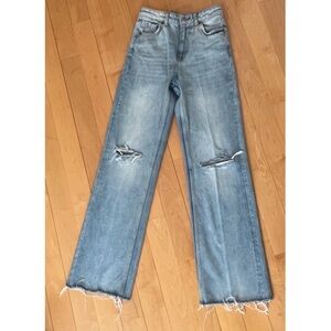 High Rise wide Leg Distressed jeans